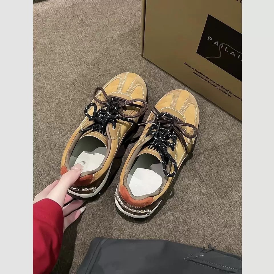 Cowhide Thick-Soled Casual Sneakers for Women