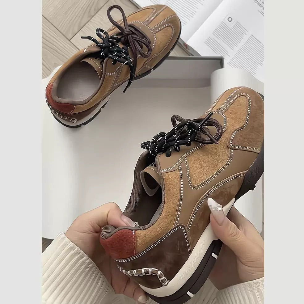 Cowhide Thick-Soled Casual Sneakers for Women