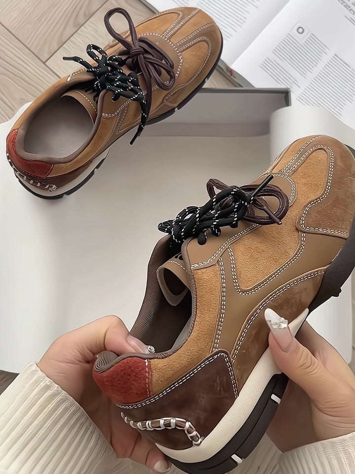 Cowhide Thick-Soled Casual Sneakers for Women