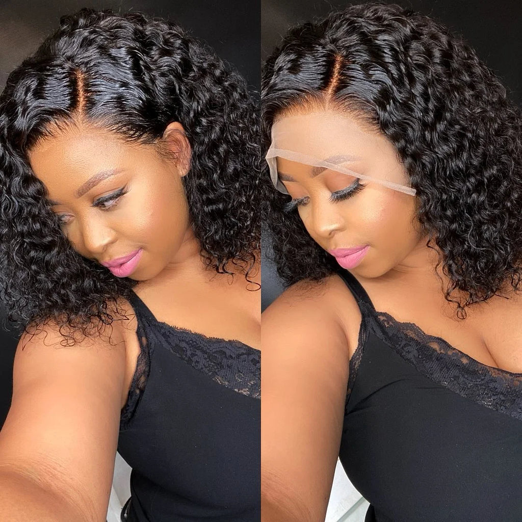 Brazilian Hair Kinky Curly 4X4 Lace Closure Short Bob Wig 100% Human Hair Wig For Women 13x4 Lace bob Virgin hair Jerry Curl Wig