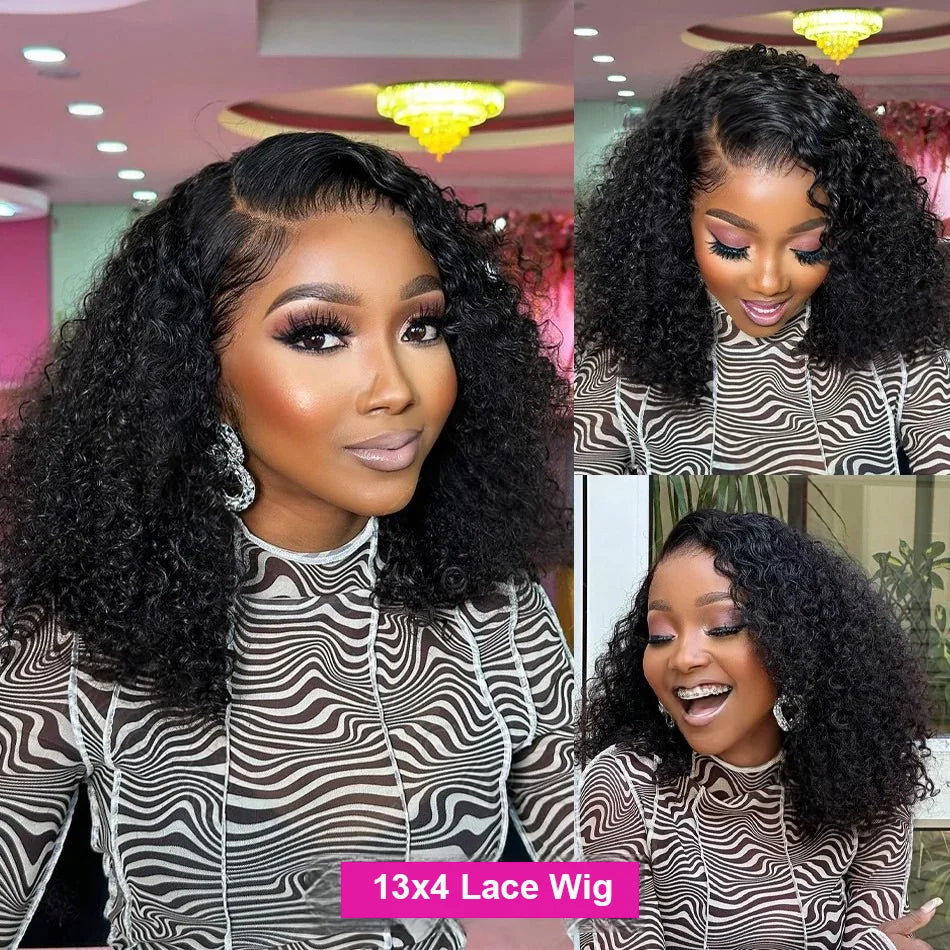 Brazilian Hair Kinky Curly 4X4 Lace Closure Short Bob Wig 100% Human Hair Wig For Women 13x4 Lace bob Virgin hair Jerry Curl Wig