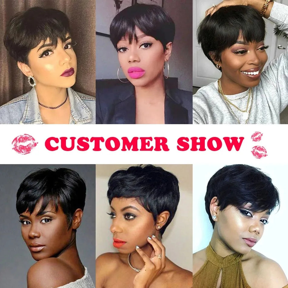 Short Bob Pixie Cut Wig Pixie Curly Human Hair Brazilian Hair Wig For Black Women Machine Made Wigs With Bangs Cheap No Lace Wig