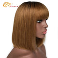 Red Wig With Bangs Human Hair Short Straight Bob Wigs For Women Brazilian Hair No Lace Full Machine Made Human Hair Wigs