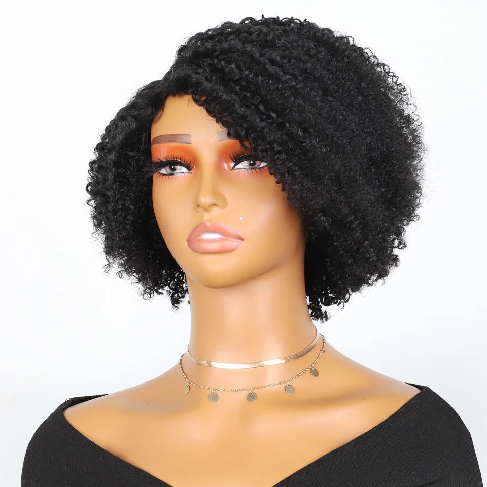 Short Bob Lace Wig Afro Kinky Curly Brazilian Deep Curly Human Hair Wig With Baby Hair Pixie Water Wave Bob Wig For Black Women