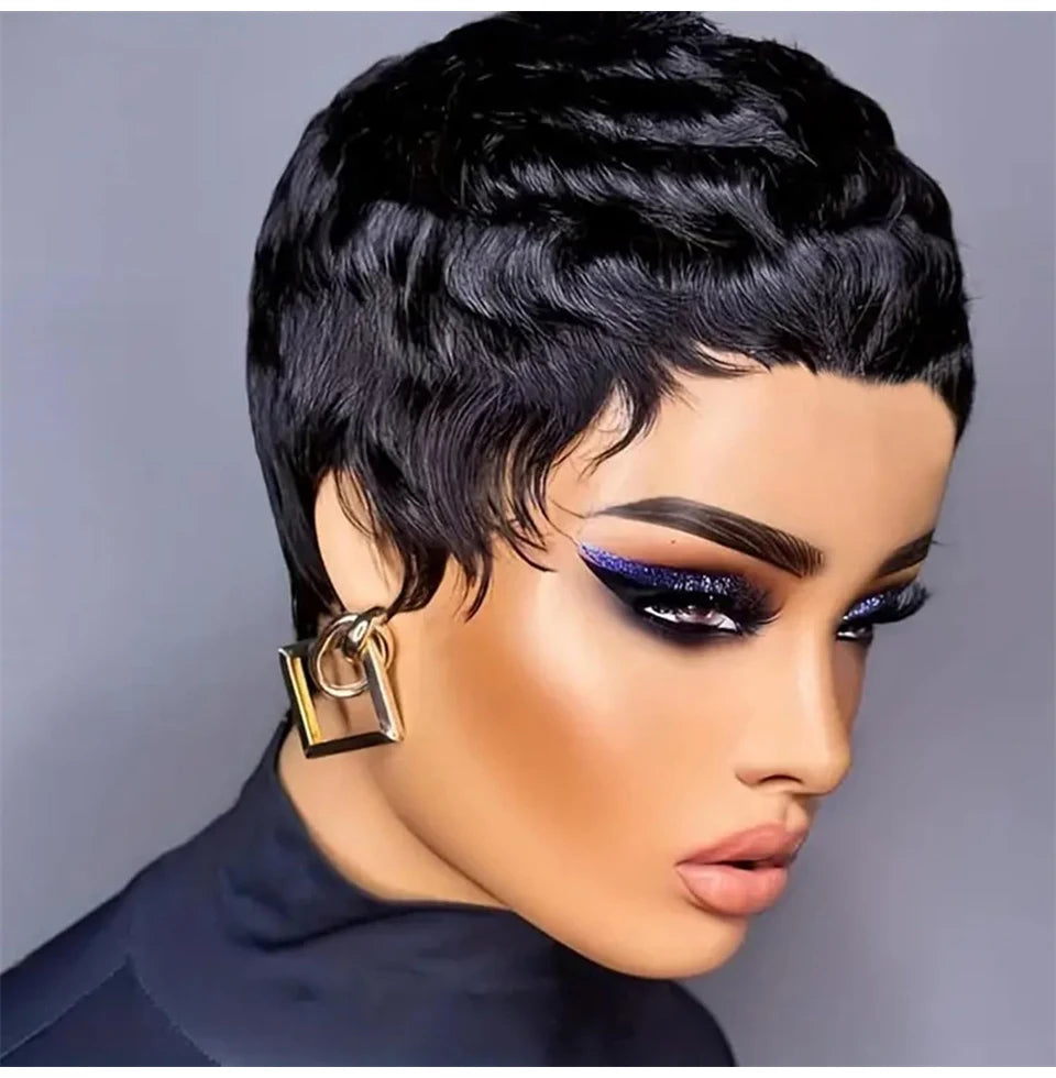 Brazilian Remy Human Hair Pixie Cut Wigs Short Prepluck Wig Cheap Full Machine Made Human Hair Wigs For Black Women Pixie Wigs