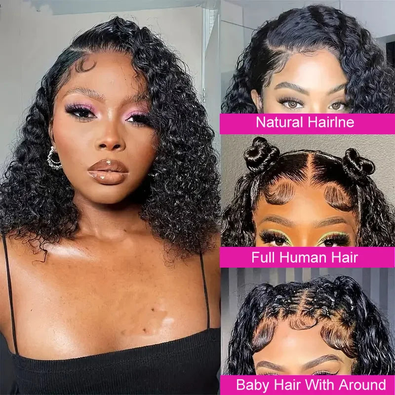 Brazilian Hair Kinky Curly 4X4 Lace Closure Short Bob Wig 100% Human Hair Wig For Women 13x4 Lace bob Virgin hair Jerry Curl Wig