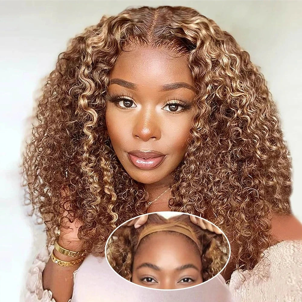 Short Bob Wigs Highlight 4/27 Color Curly Glueless 5x5 Lace Closure Wigs Ombre Colored Deep Wave Brazilian Human Hair Bob Wig