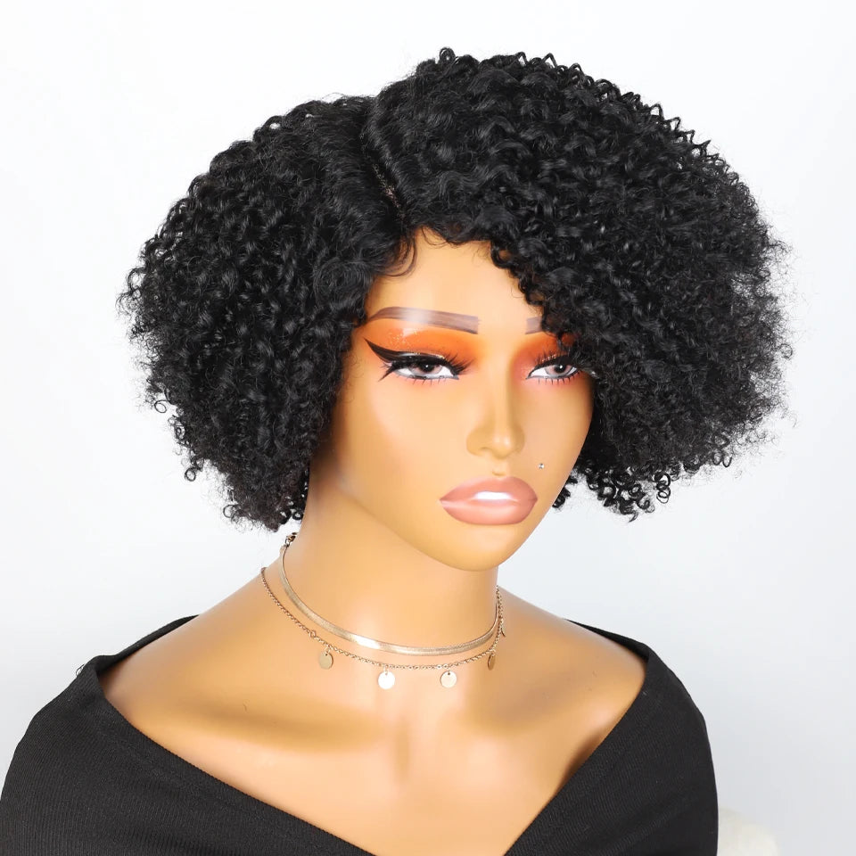 Short Bob Lace Wig Afro Kinky Curly Brazilian Deep Curly Human Hair Wig With Baby Hair Pixie Water Wave Bob Wig For Black Women