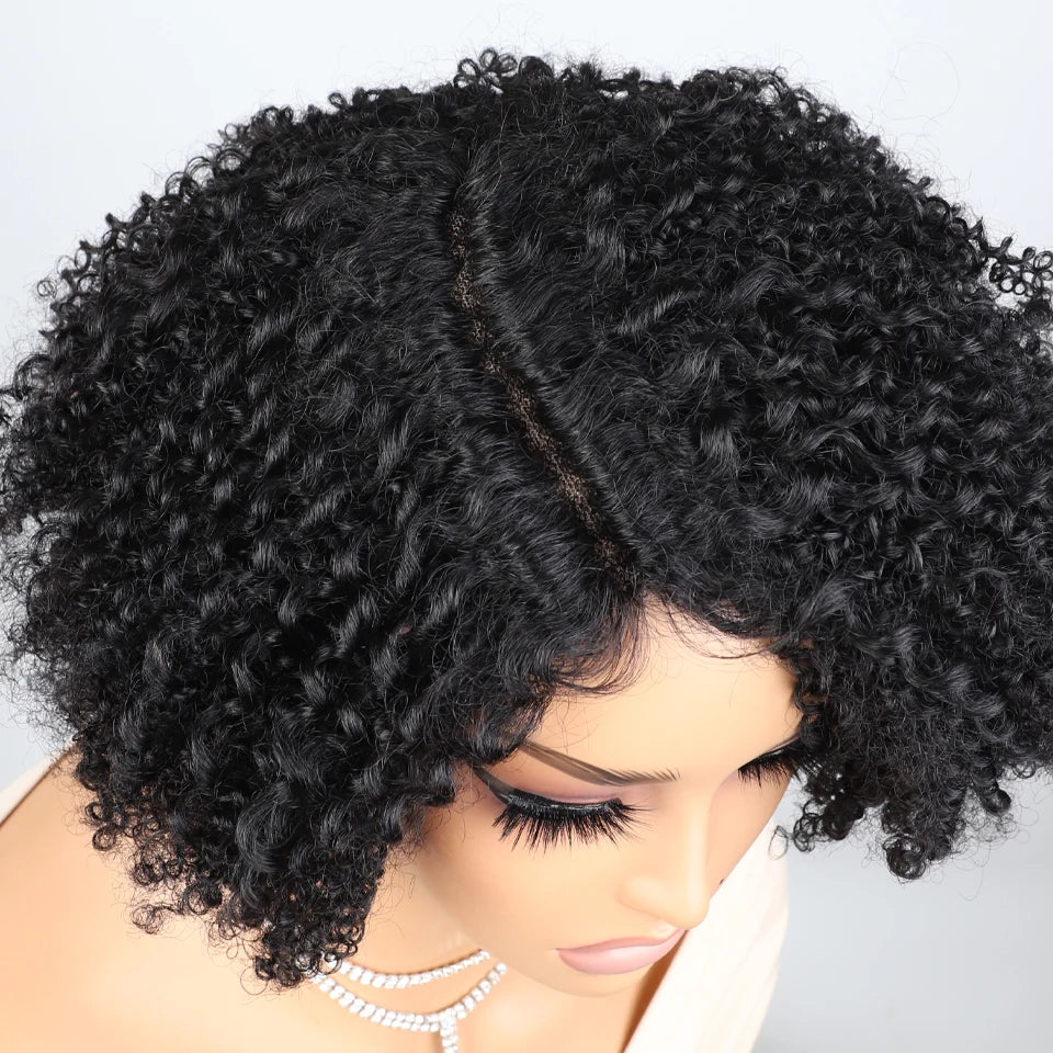 Short Bob Lace Wig Afro Kinky Curly Brazilian Deep Curly Human Hair Wig With Baby Hair Pixie Water Wave Bob Wig For Black Women