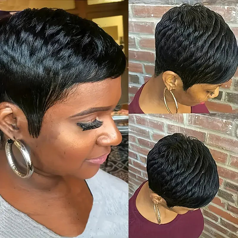 Short Bob Pixie Cut Wig Pixie Curly Human Hair Brazilian Hair Wig For Black Women Machine Made Wigs With Bangs Cheap No Lace Wig