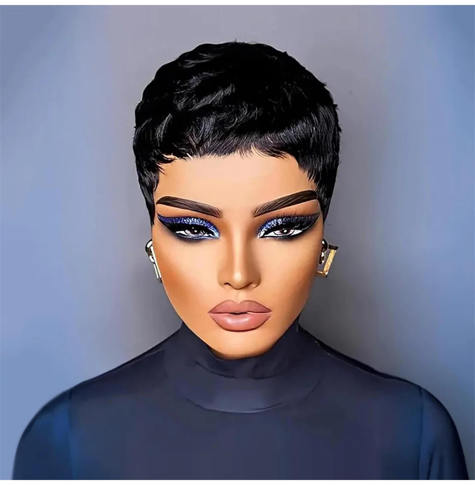 Brazilian Remy Human Hair Pixie Cut Wigs Short Prepluck Wig Cheap Full Machine Made Human Hair Wigs For Black Women Pixie Wigs