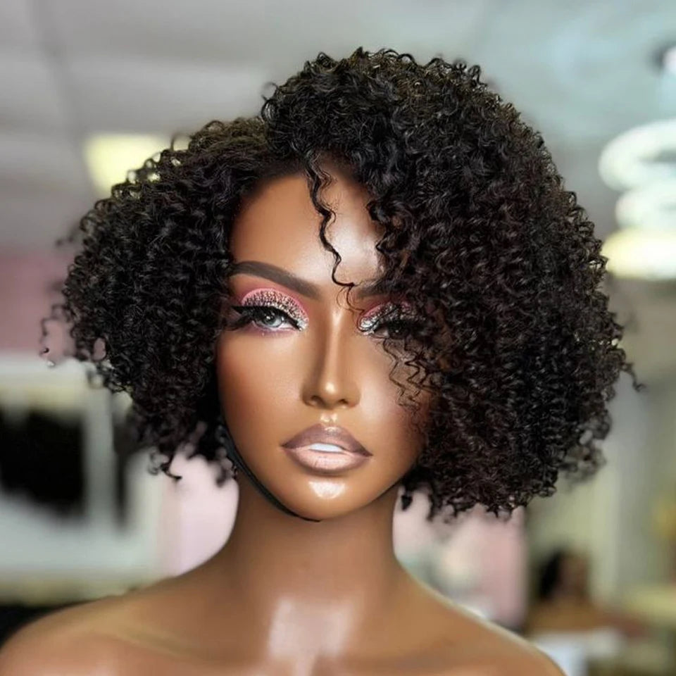 Short Bob Lace Wig Afro Kinky Curly Brazilian Deep Curly Human Hair Wig With Baby Hair Pixie Water Wave Bob Wig For Black Women