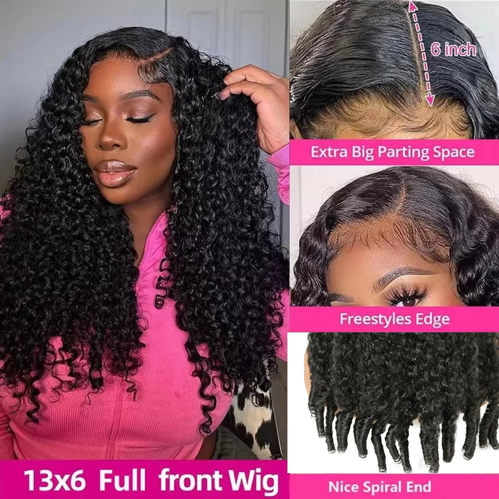 40 Inch 12A Burmese Curly Human Hair Wigs Brazilian Pixie Curls 250% Transparent Lace Frontal Wig For Women Burmese Curly Wig