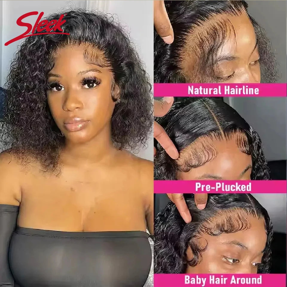 Brazilian Afro Kinky Curly Short Human Hair Bob Wigs Natural Black Deep Part Lace Type Black Dark Short Pixie Cut Bob Hair Wigs