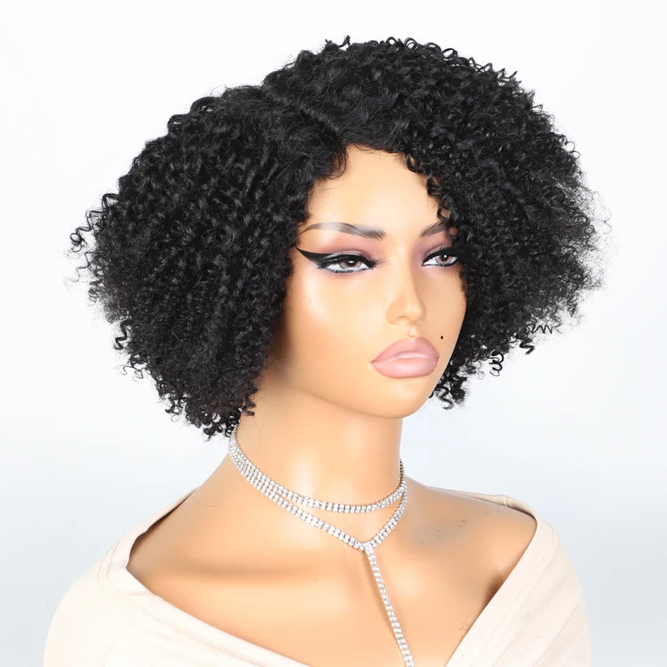 Short Bob Lace Wig Afro Kinky Curly Brazilian Deep Curly Human Hair Wig With Baby Hair Pixie Water Wave Bob Wig For Black Women