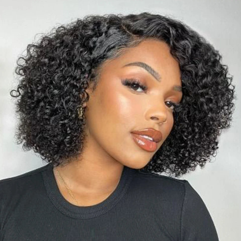 Short Bob Lace Wig Afro Kinky Curly Brazilian Deep Curly Human Hair Wig With Baby Hair Pixie Water Wave Bob Wig For Black Women