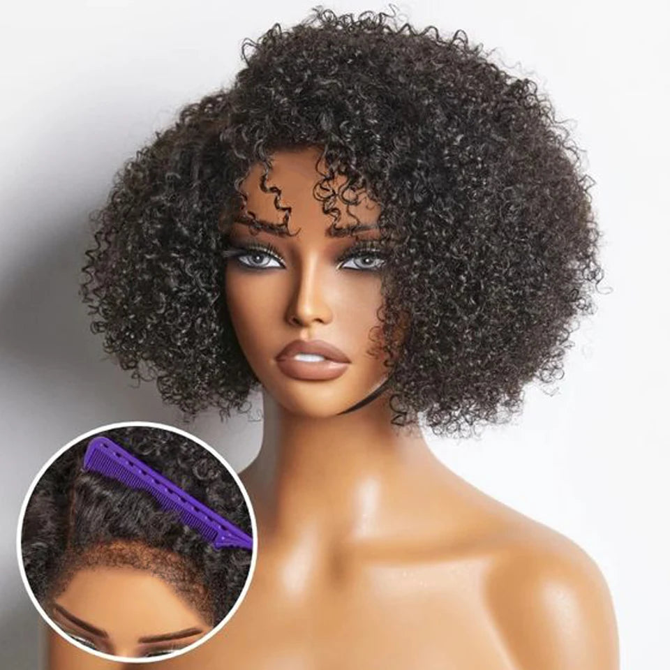 Short Bob Lace Wig Afro Kinky Curly Brazilian Deep Curly Human Hair Wig With Baby Hair Pixie Water Wave Bob Wig For Black Women