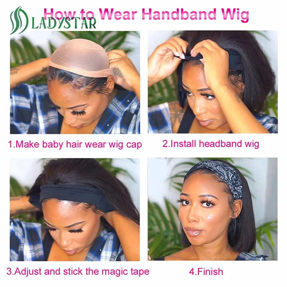 Short Bob Headband Wigs Brazilian Human Hair Wig With Headband  For Women Full Machine Made Straight Bob Human Hair Wigs