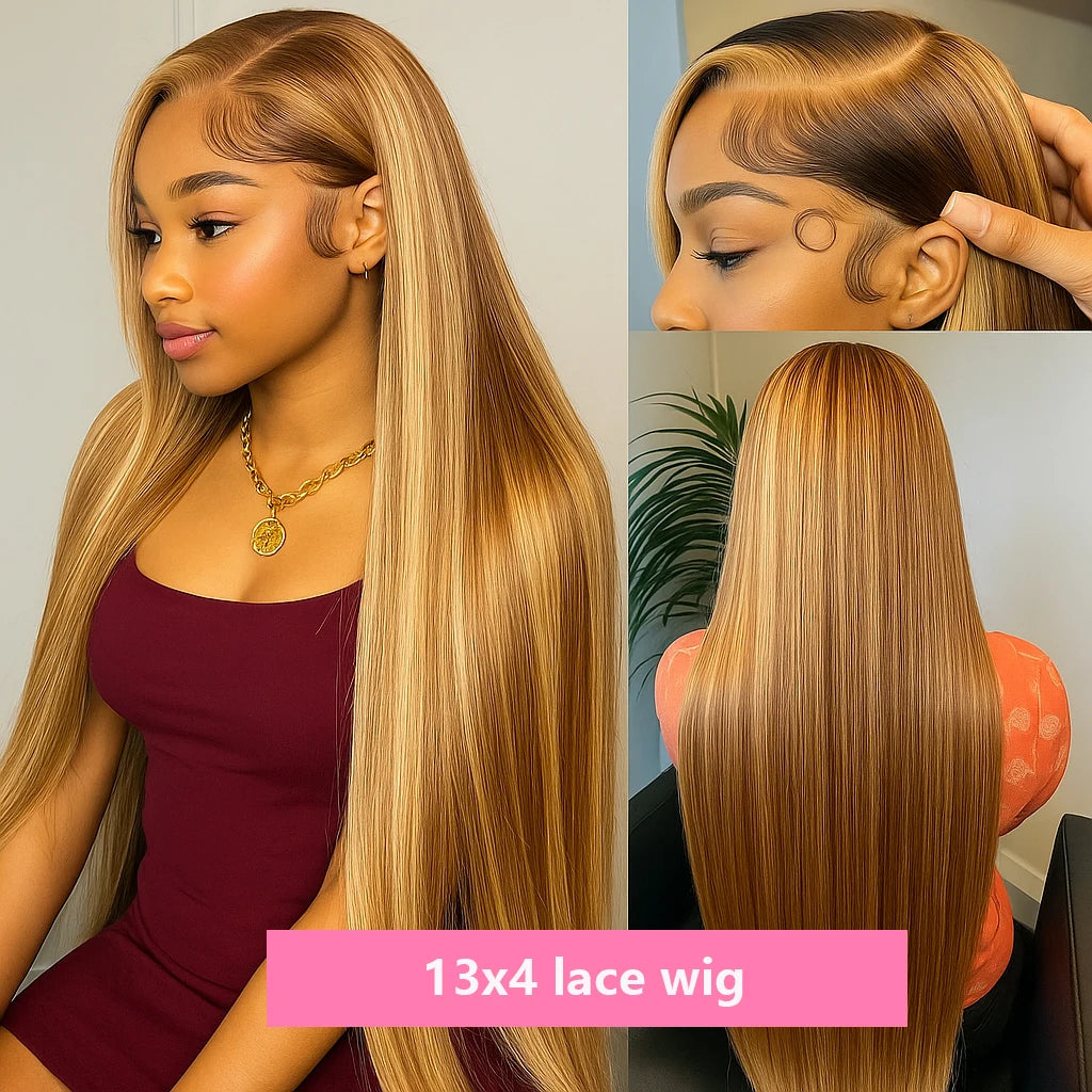 1B/27 Highlight Ombre blonde 13x4 Hd Lace Front Loose Deep Wave Wig Human Hair Brazilian 30 Inch Water Wave Curly Human Hair Wig
