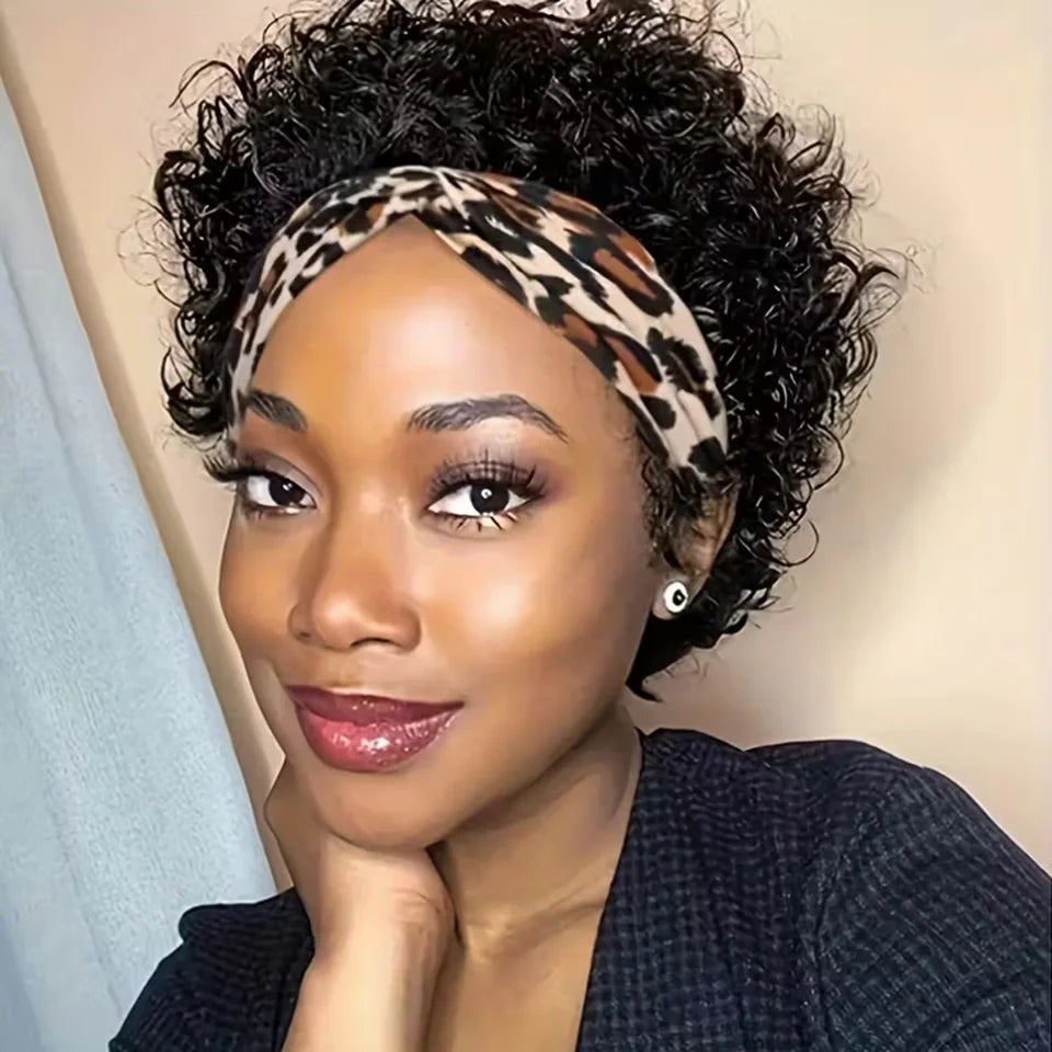 Headband Curly Bob Brazilian Natural Black Curly Headband Wig Human Hair Glueless Wear And Go Wig No Lace Front Elastic Band Wig