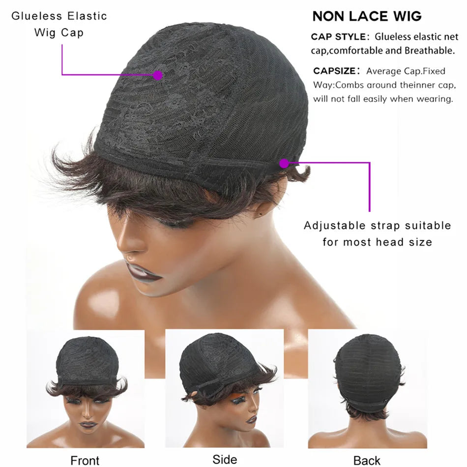 Short Bob Pixie Cut Wig Pixie Curly Human Hair Brazilian Hair Wig For Black Women Machine Made Wigs With Bangs Cheap No Lace Wig