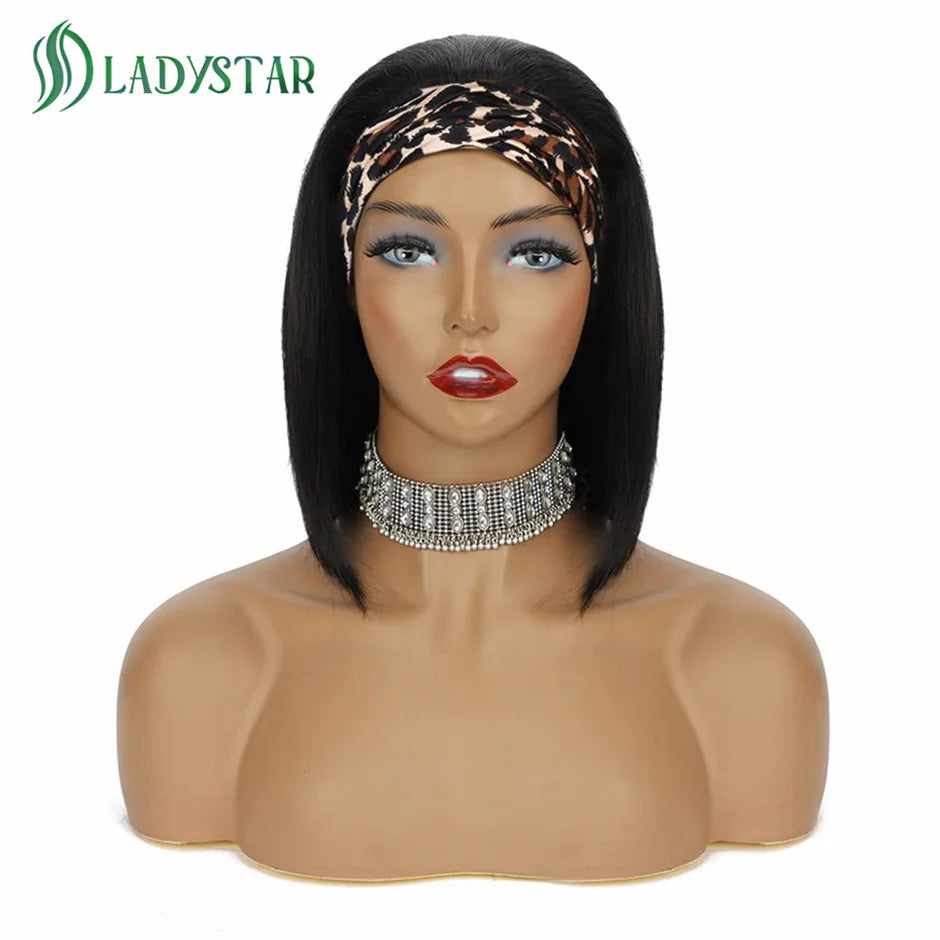 Short Bob Headband Wigs Brazilian Human Hair Wig With Headband  For Women Full Machine Made Straight Bob Human Hair Wigs