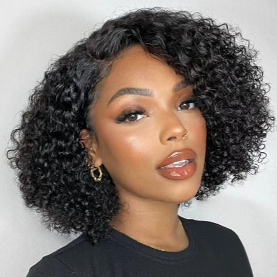 Short Bob Lace Wig Afro Kinky Curly Brazilian Deep Curly Human Hair Wig With Baby Hair Pixie Water Wave Bob Wig For Black Women