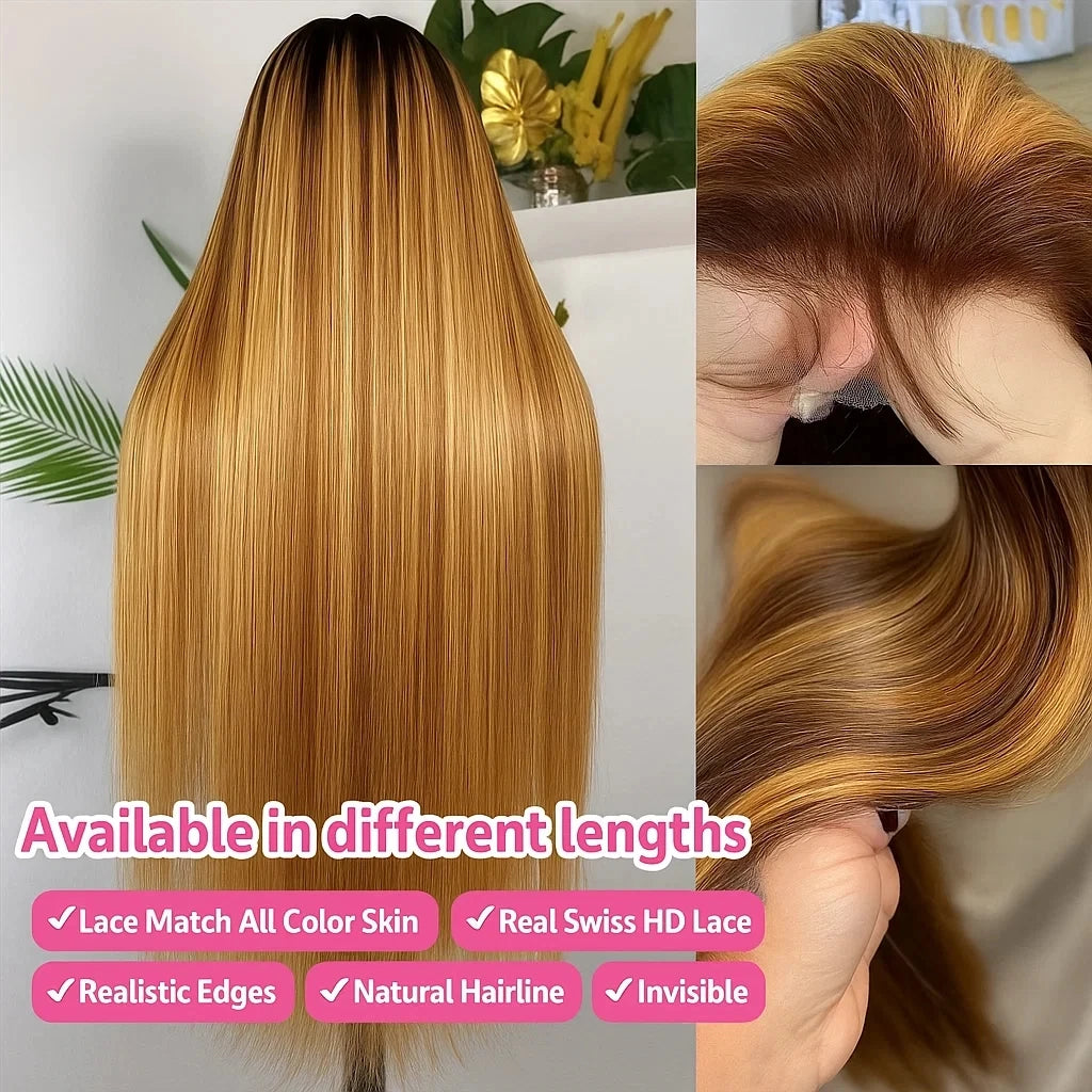 1B/27 Highlight Ombre blonde 13x4 Hd Lace Front Loose Deep Wave Wig Human Hair Brazilian 30 Inch Water Wave Curly Human Hair Wig