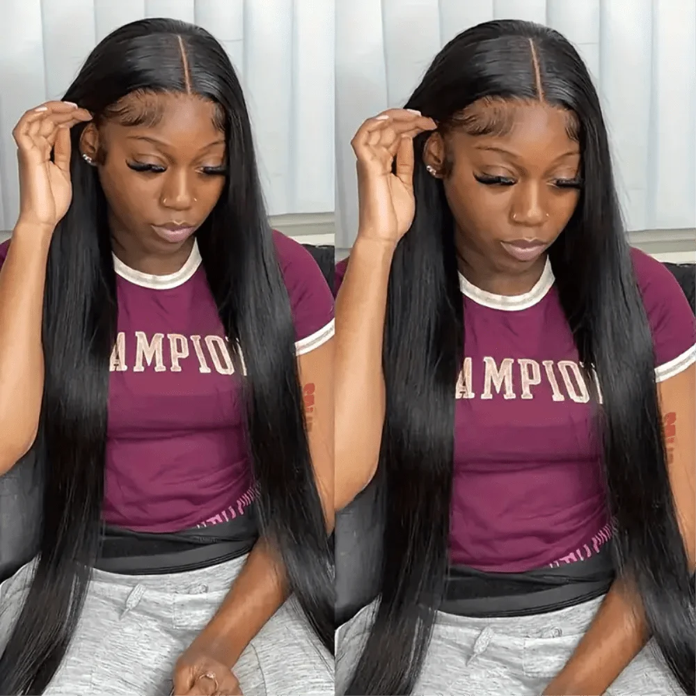 13x4 Brazilian Human Hair Wear and Go 200 Density Straight 13x6 Hd Lace Frontal Wigs Natural Black Pre Plucked with Baby Hair