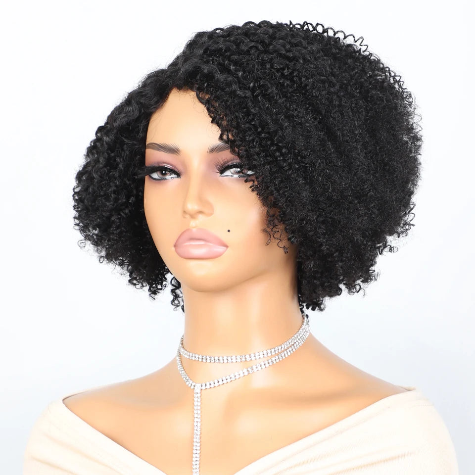 Short Bob Lace Wig Afro Kinky Curly Brazilian Deep Curly Human Hair Wig With Baby Hair Pixie Water Wave Bob Wig For Black Women