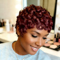 Brazilian Human Hair Wig  Short Pixie Cut with Bang Loose curly Hair for Women Full Machine Wig