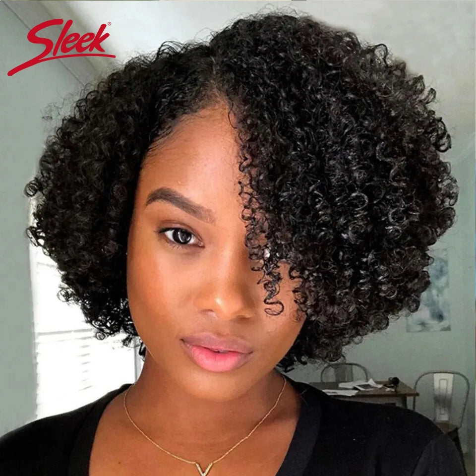 Brazilian Afro Kinky Curly Short Human Hair Bob Wigs Natural Black Deep Part Lace Type Black Dark Short Pixie Cut Bob Hair Wigs