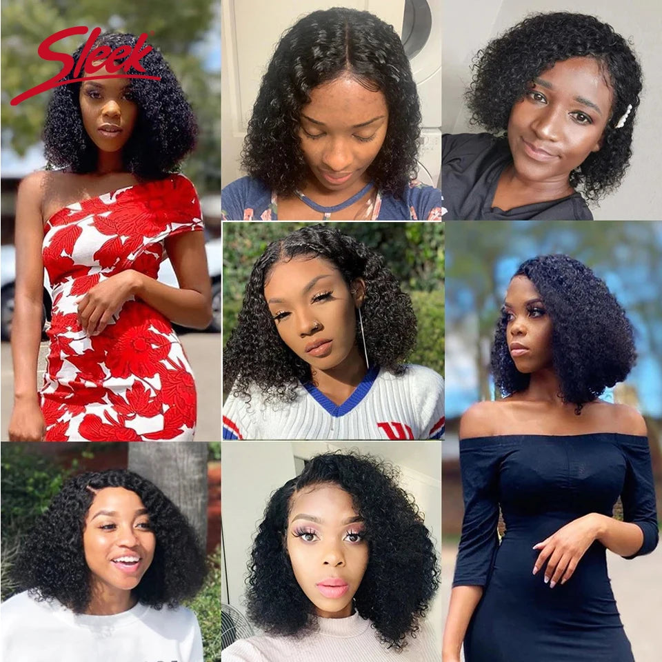 Brazilian Afro Kinky Curly Short Human Hair Bob Wigs Natural Black Deep Part Lace Type Black Dark Short Pixie Cut Bob Hair Wigs