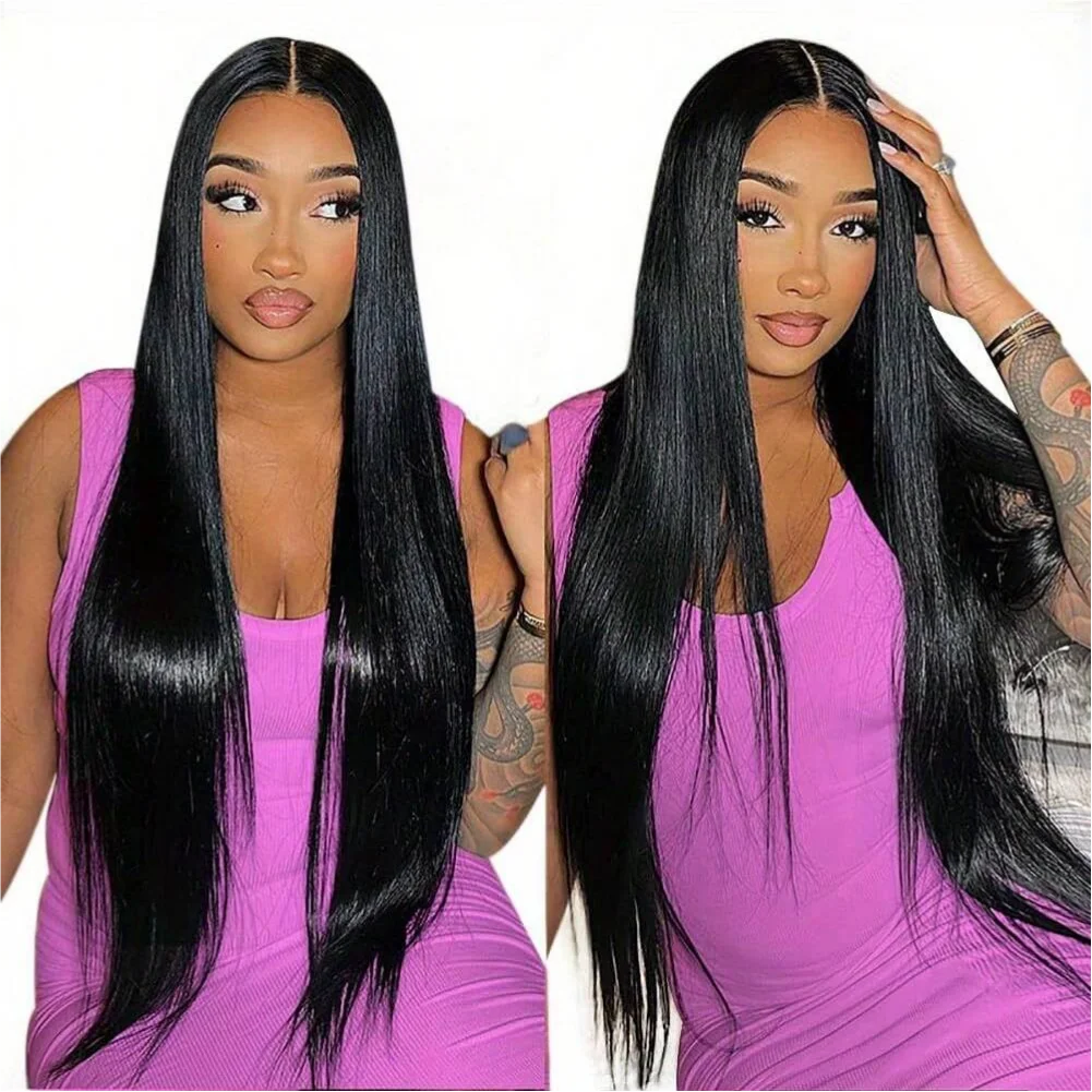 13x4 Brazilian Human Hair Wear and Go 200 Density Straight 13x6 Hd Lace Frontal Wigs Natural Black Pre Plucked with Baby Hair