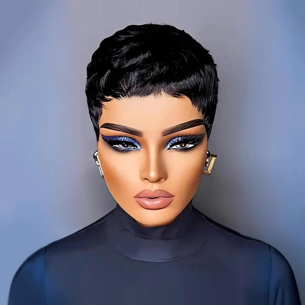 Brazilian Remy Human Hair Pixie Cut Wigs Short Prepluck Wig Cheap Full Machine Made Human Hair Wigs For Black Women Pixie Wigs