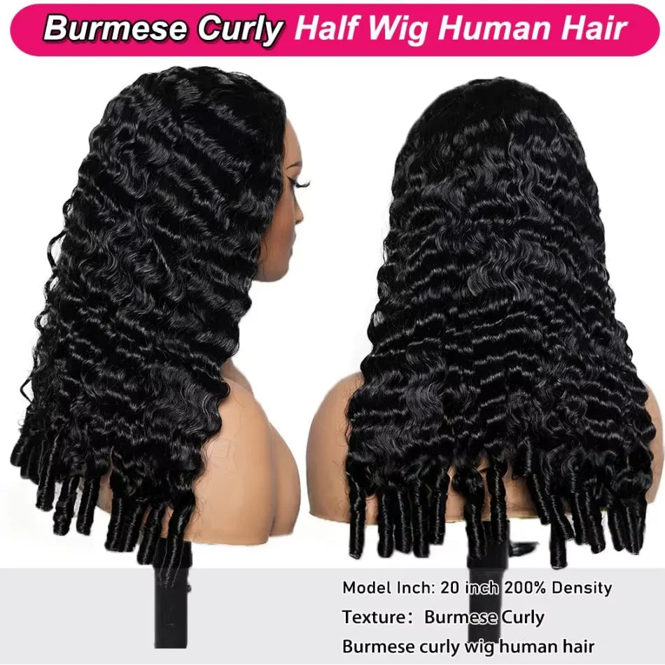 40 Inch 12A Burmese Curly Human Hair Wigs Brazilian Pixie Curls 250% Transparent Lace Frontal Wig For Women Burmese Curly Wig