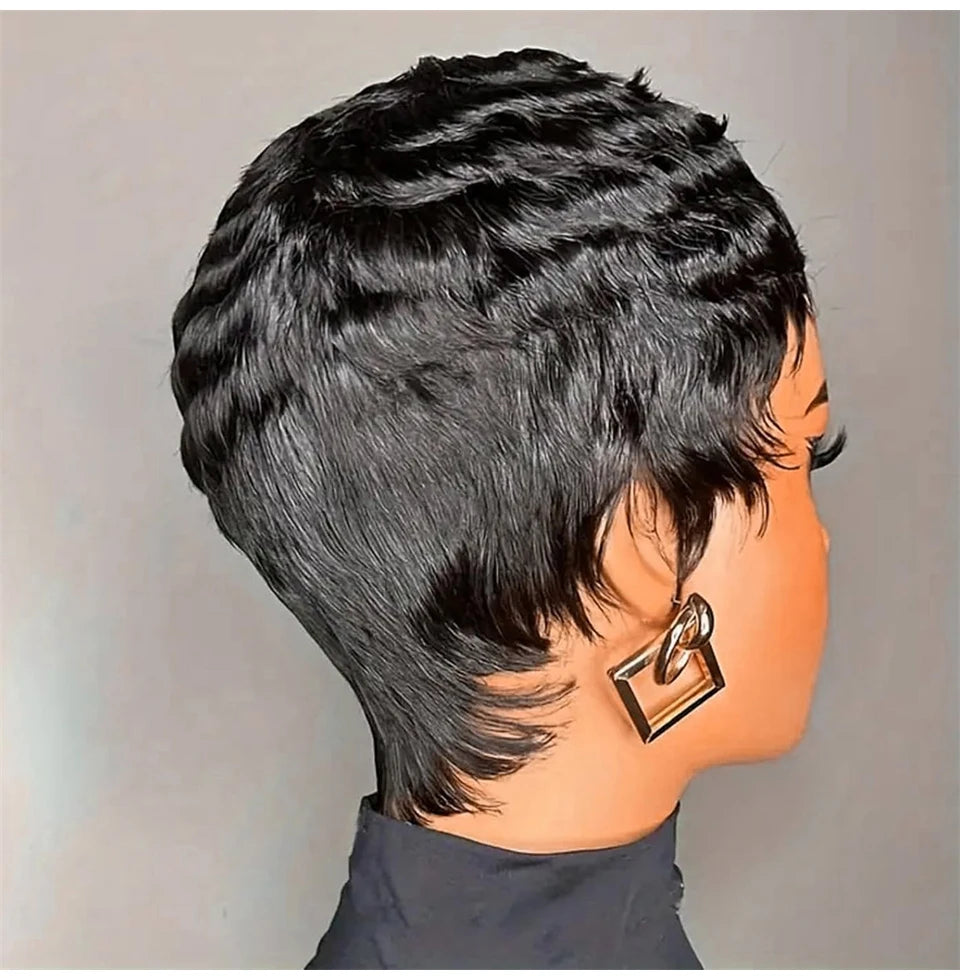 Brazilian Remy Human Hair Pixie Cut Wigs Short Prepluck Wig Cheap Full Machine Made Human Hair Wigs For Black Women Pixie Wigs