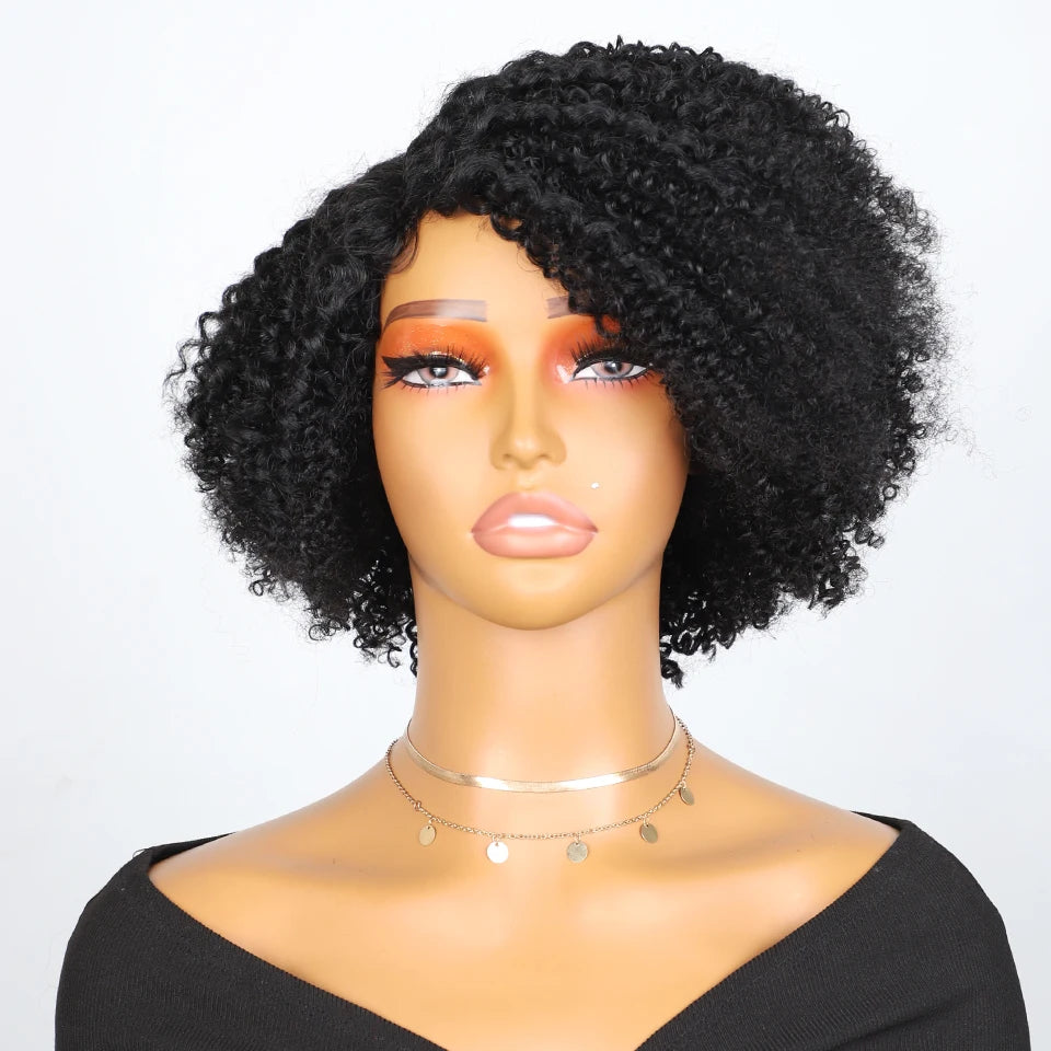 Short Bob Lace Wig Afro Kinky Curly Brazilian Deep Curly Human Hair Wig With Baby Hair Pixie Water Wave Bob Wig For Black Women