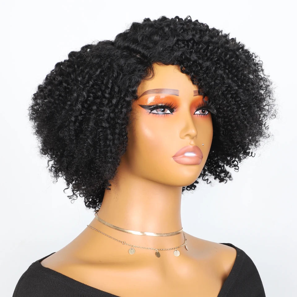 Short Bob Lace Wig Afro Kinky Curly Brazilian Deep Curly Human Hair Wig With Baby Hair Pixie Water Wave Bob Wig For Black Women