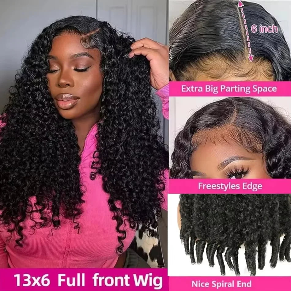 40 Inch 12A Burmese Curly Human Hair Wigs Brazilian Pixie Curls 250% Transparent Lace Frontal Wig For Women Burmese Curly Wig