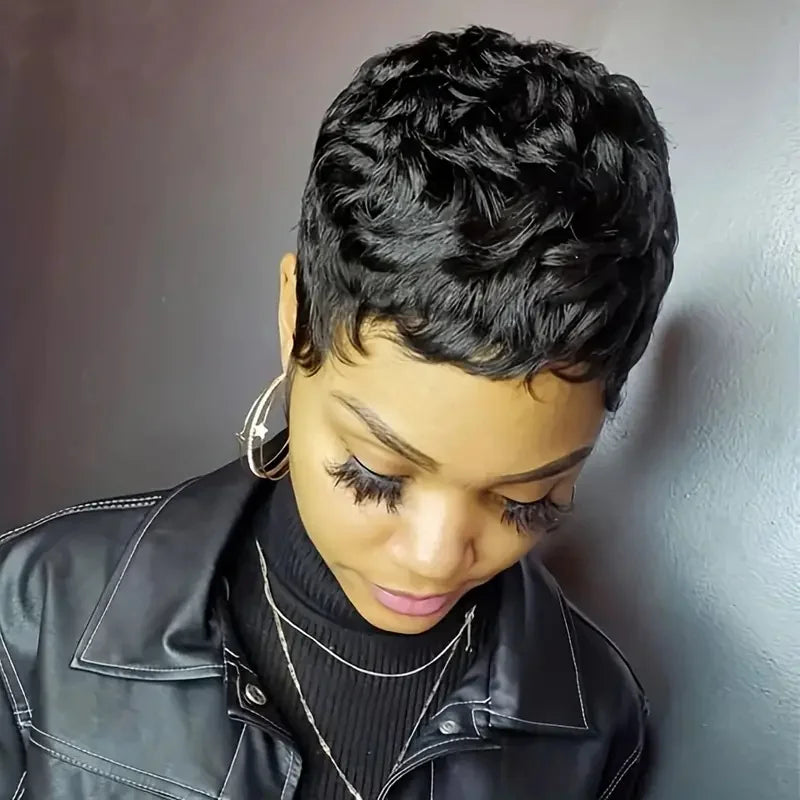 Short Bob Pixie Cut Wig Pixie Curly Human Hair Brazilian Hair Wig For Black Women Machine Made Wigs With Bangs Cheap No Lace Wig