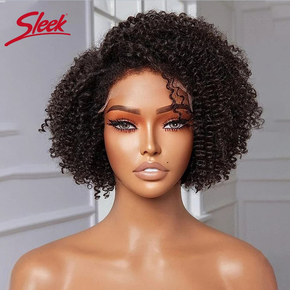 Brazilian Afro Kinky Curly Short Human Hair Bob Wigs Natural Black Deep Part Lace Type Black Dark Short Pixie Cut Bob Hair Wigs