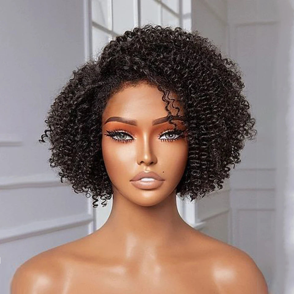Short Bob Lace Wig Afro Kinky Curly Brazilian Deep Curly Human Hair Wig With Baby Hair Pixie Water Wave Bob Wig For Black Women