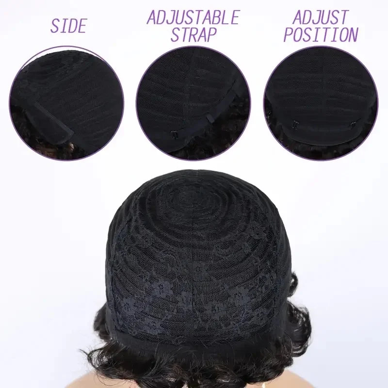 Brazilian Human Hair Wig  Short Pixie Cut with Bang Loose curly Hair for Women Full Machine Wig