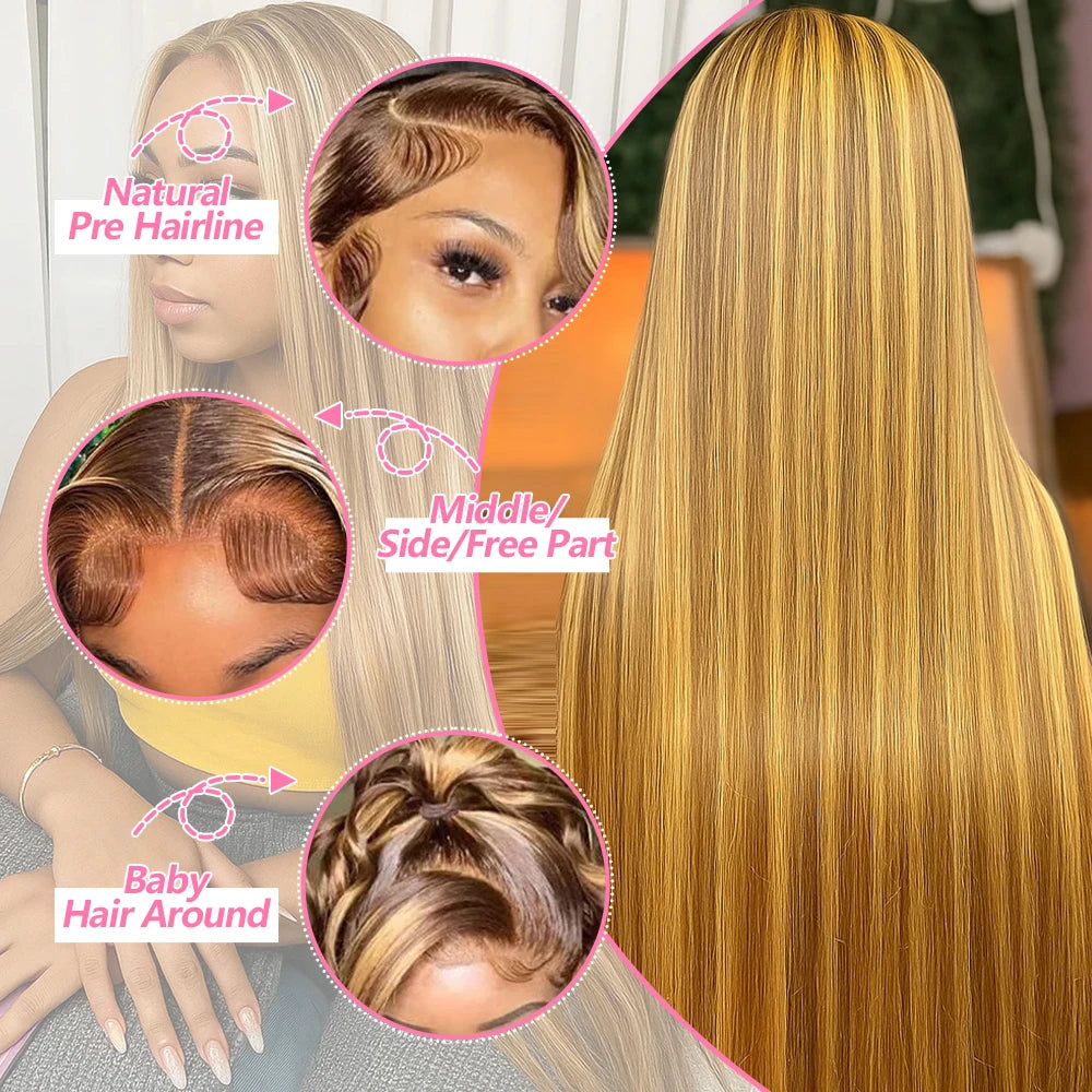 1B/27 Highlight Ombre blonde 13x4 Hd Lace Front Loose Deep Wave Wig Human Hair Brazilian 30 Inch Water Wave Curly Human Hair Wig