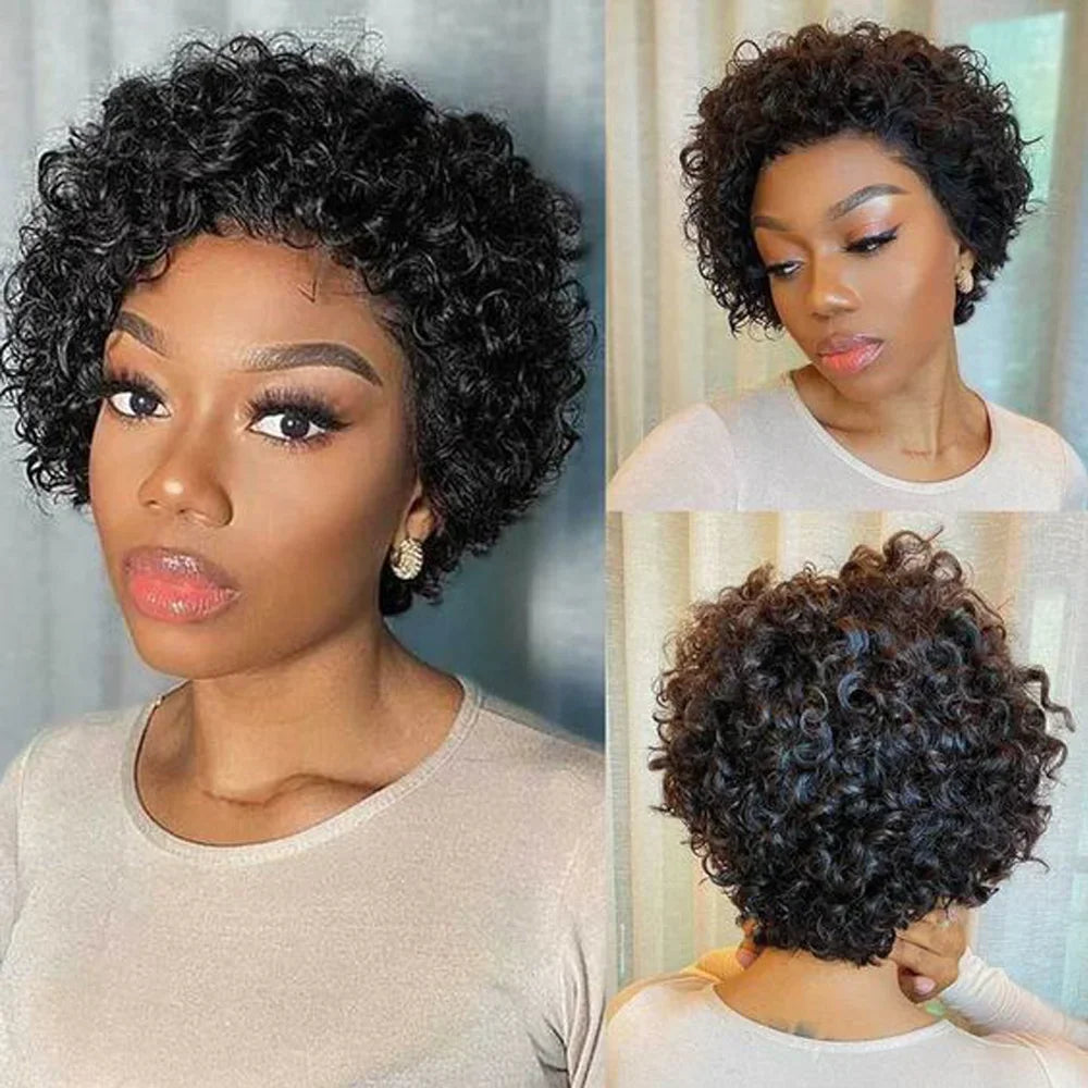 Brazilian Hair Side Part Pixie Cut Water Curly Wig Short Inch Hair Wig 100% Human Hair Natural Color 13x4 Lace Frontal Hair Wig